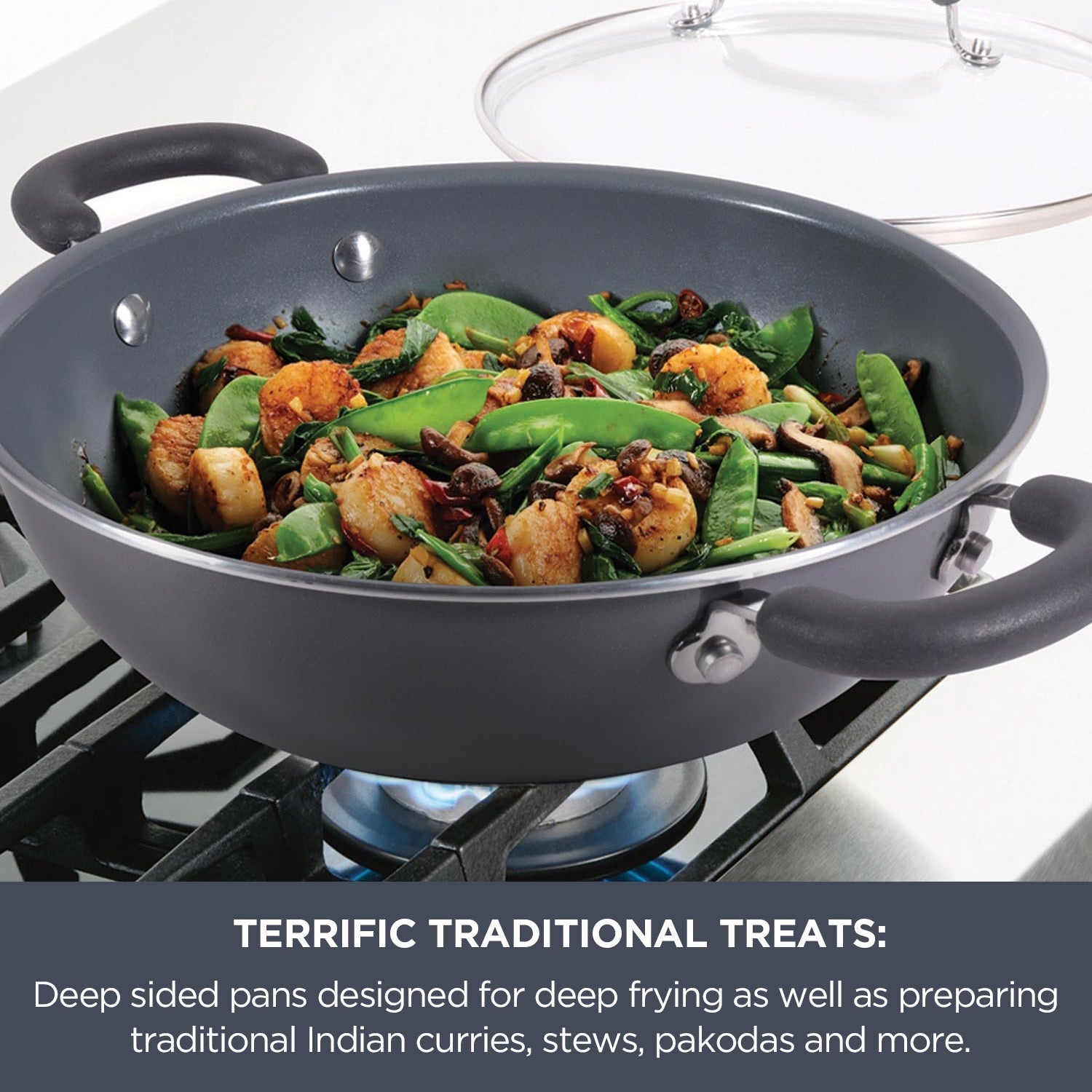 Meyer Anzen Ceramic Coated Cookware 4pcs Set - 26cm Wok/Kadai with Lid + 30cm Wok/Kadai with Lid