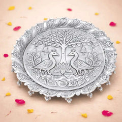 German Silver Pooja Thali With Ghungroo (11 inch)