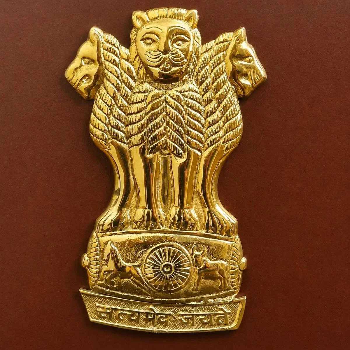 Brass Ashok Stambh With Wooden Base Wall Hanging