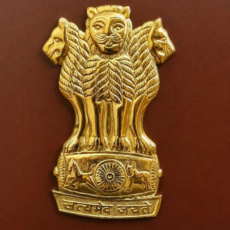 Brass Ashok Stambh With Wooden Base Wall Hanging