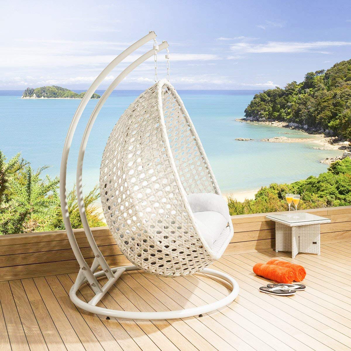 Fulvia Double Seater Hanging Swing With Stand For Balcony , Garden Swing (White)