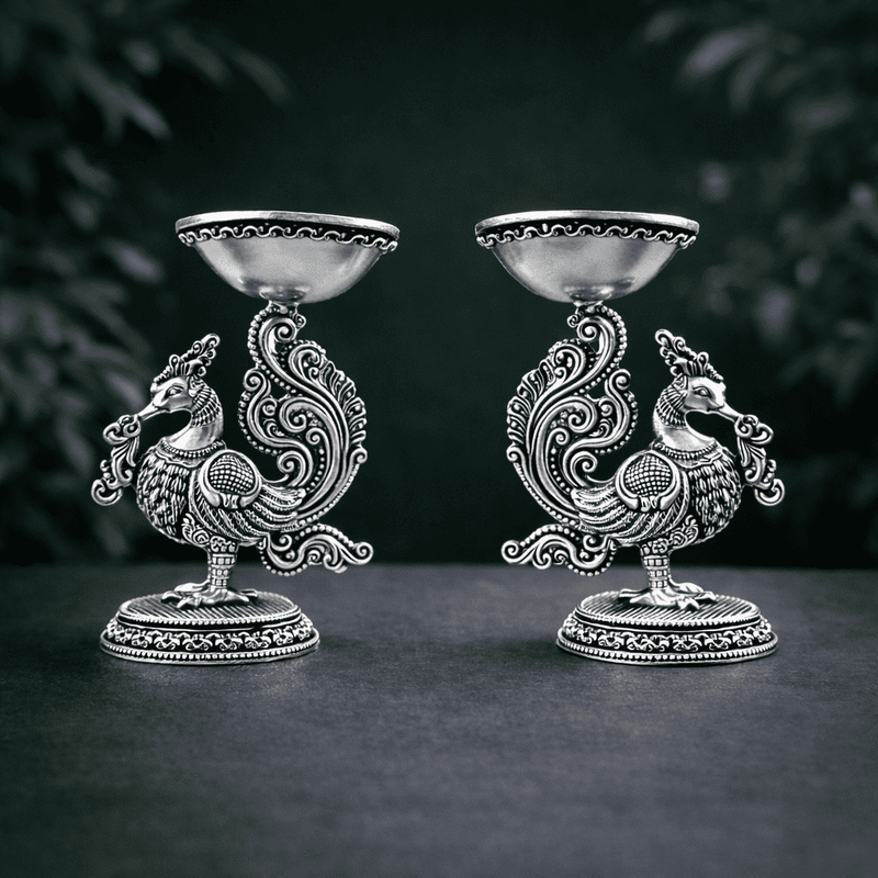 Brass Peacock Lightweight Diya Pair