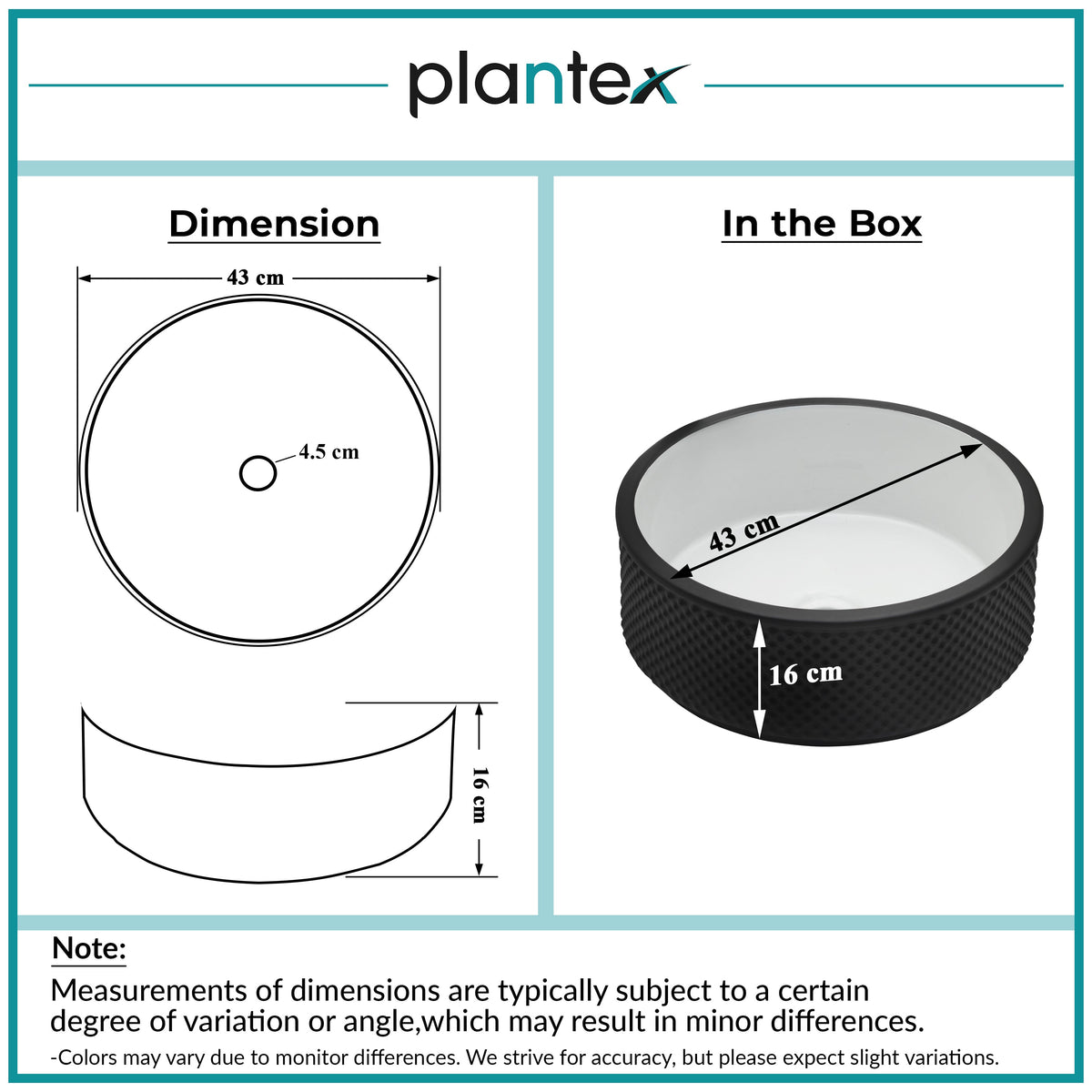 Plantex Round Ceramic Table Top Wash Basin/Designer Counertop Washbasin/Vessel Sink for Bathroom/Home/Restaurant (White & Black-17 x 17 x 6 Inch)-3