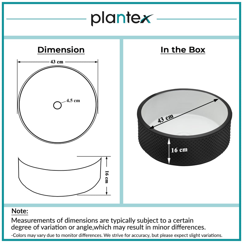 Plantex Round Ceramic Table Top Wash Basin/Designer Counertop Washbasin/Vessel Sink for Bathroom/Home/Restaurant (White & Black-17 x 17 x 6 Inch)-3