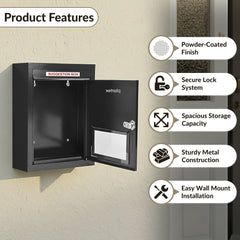 Plantex All in 1 Letter Box/Multipurpose Box- Suggestion Box/Complaint Box/Post Box/Donation Box/Letter Box for Home gate and Office with Keylocks - Table Top, Wall Mounted - GI Steel (Black)-4