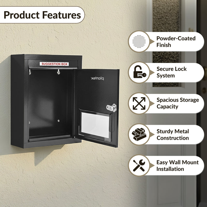 Plantex All in 1 Letter Box/Multipurpose Box- Suggestion Box/Complaint Box/Post Box/Donation Box/Letter Box for Home gate and Office with Keylocks - Table Top, Wall Mounted - GI Steel (Black)-4