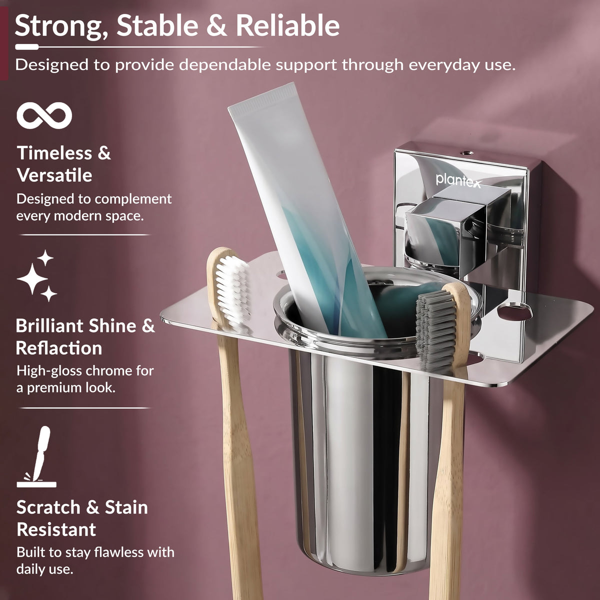 Plantex Stainless Steel Toothbrush Holder for Bathroom/Wall Mounted Toothbrush Holder/Bathroom Accessories - (Chrome)-5