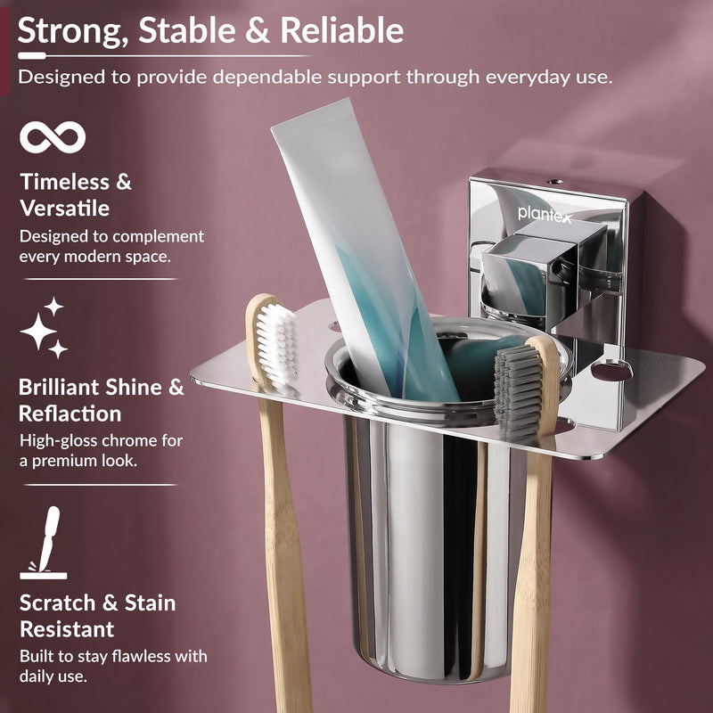 Plantex Stainless Steel Toothbrush Holder for Bathroom/Wall Mounted Toothbrush Holder/Bathroom Accessories - (Chrome)-5