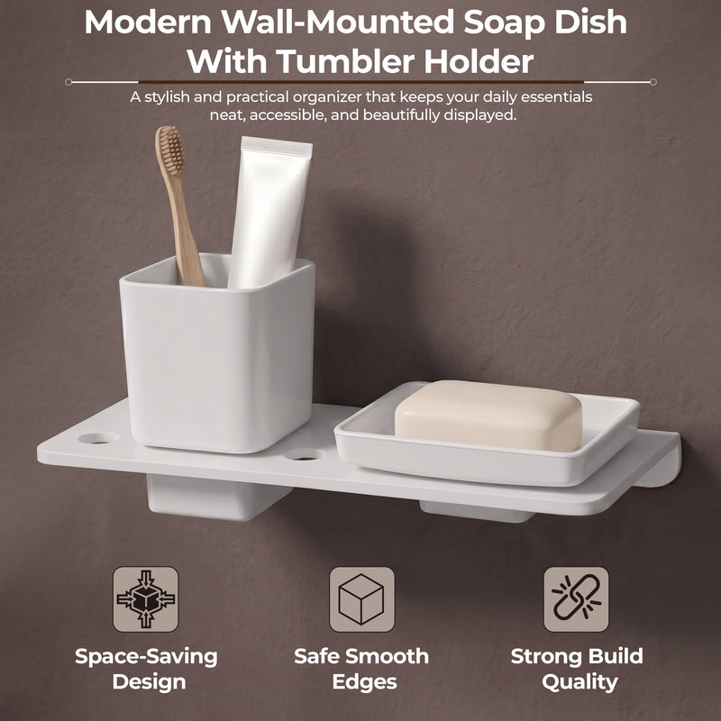 Plantex 2in1 Soap Dish/5mm Acrylic and ABS Plastic Soap Dish for Wall Mount/Soap Stands with Tumbler Holder/Bathroom Accessories - (White)-3