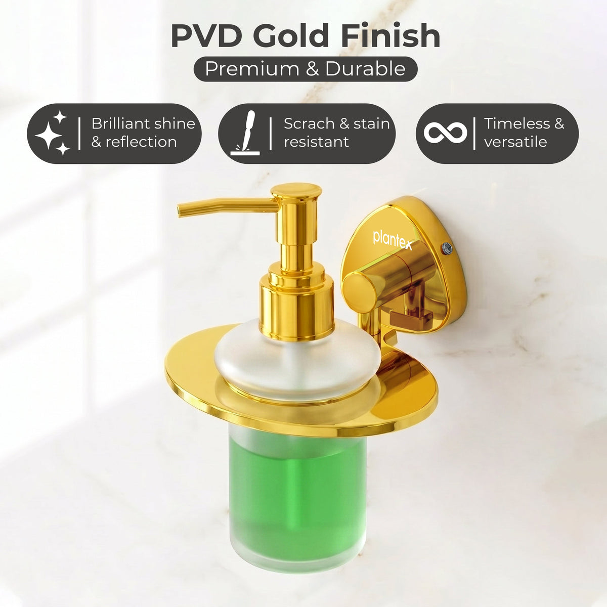 Plantex J4 Stainless Steel Liquid Soap Dispenser/Shampoo Dispenser for Wash Basin/Hand Wash Dispenser Wall Mounted/Bathroom Accessories (PVD Gold Finish) Angel-3