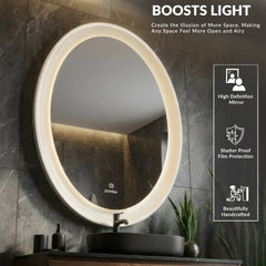 Plantex Resin Frame LED Bathroom Mirror/Designer Mirror for Living Room/Bathroom Mirror with LED Light/Dressing Room - Oval Shape (White, 32 x 24 Inch)-3