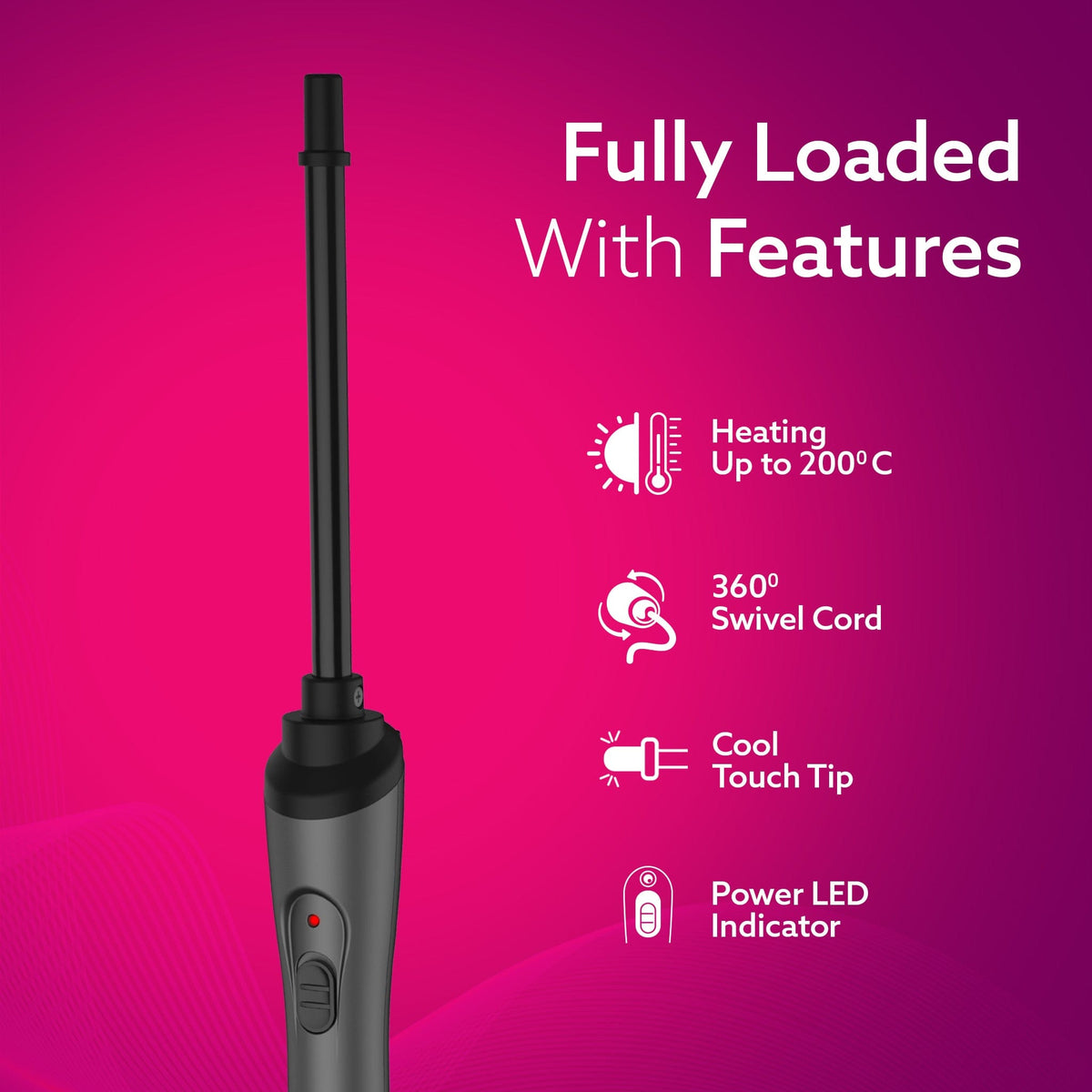 AGARO HC8001 Hair Curler With 10MM Barrel, Rod, Tong, Chopstick Hair Curler, Ceramic Coated Plates, Cool Touch Tip, Fast