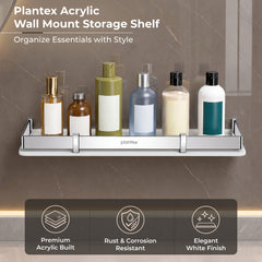 Plantex Wall Shelf for Bathroom Storage/Acrylic Washroom Shelf Organizer with Stainless Steel Railings/Bathroom Accessories (White, 15x6 inches)-3