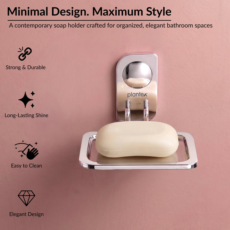 Plantex Stainless Steel Single Soap Holder for Bathroom/Soap Dish Holder Wall Mounted/Bathroom Accessories - Dream (Chrome)-3