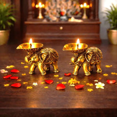 Brass Lightweight Elephant Standing Diya Pair