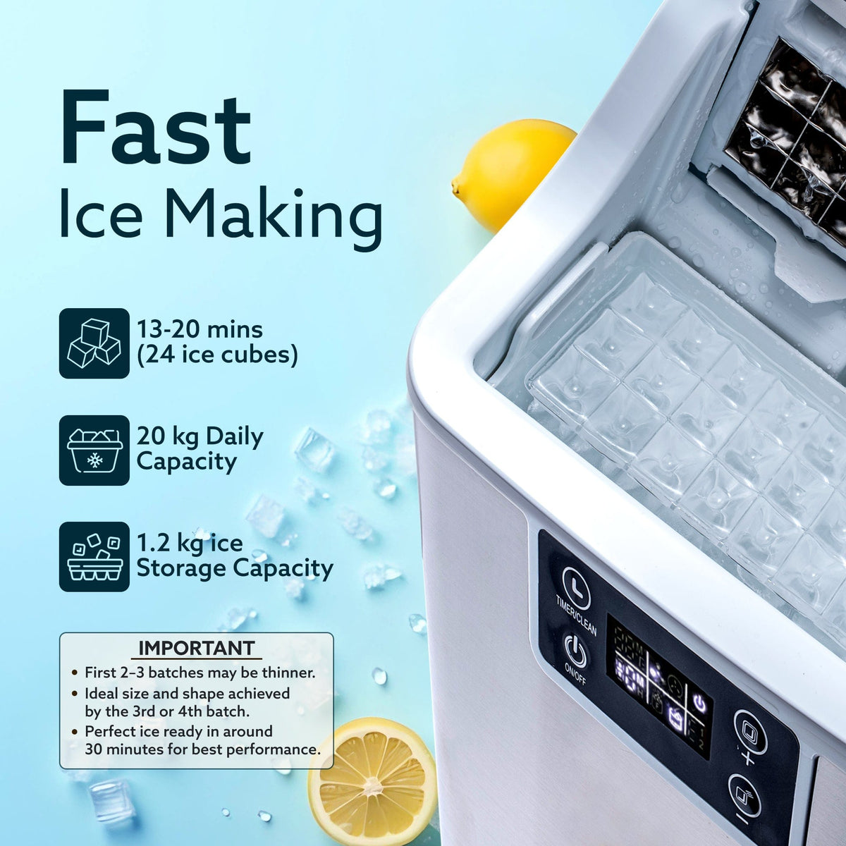 AGARO Galaxy Ice Maker, Compact Ice Maker, 3.2L water Tank, Cube ice, Stainless Steel Body