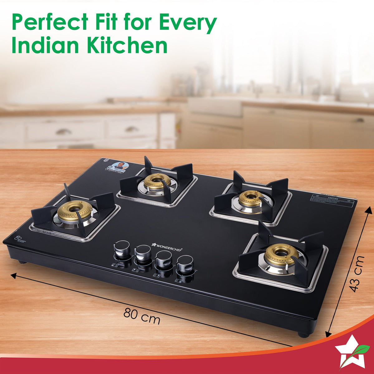 Wonderchef Octavia 4 Burner Glass Hob Top Auto Cooktop | 8mm Toughened Glass | Auto Ignition | Forged Brass Burners | St