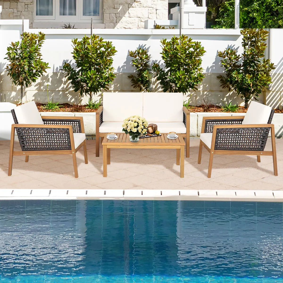 Baaz Outdoor Garden Balcony Sofa Set 2 Double Seater, 4 Single seater 2 Double seater With 2 Center Table Set (Brown + White)