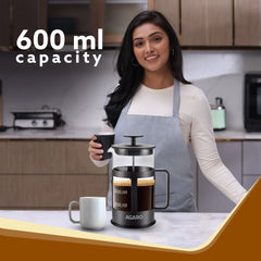 AGARO Delite French Press Coffee And Tea Maker, Borosilicate Glass Body With Sleeves, Glass Carafe, BPA Free Plastic Lid