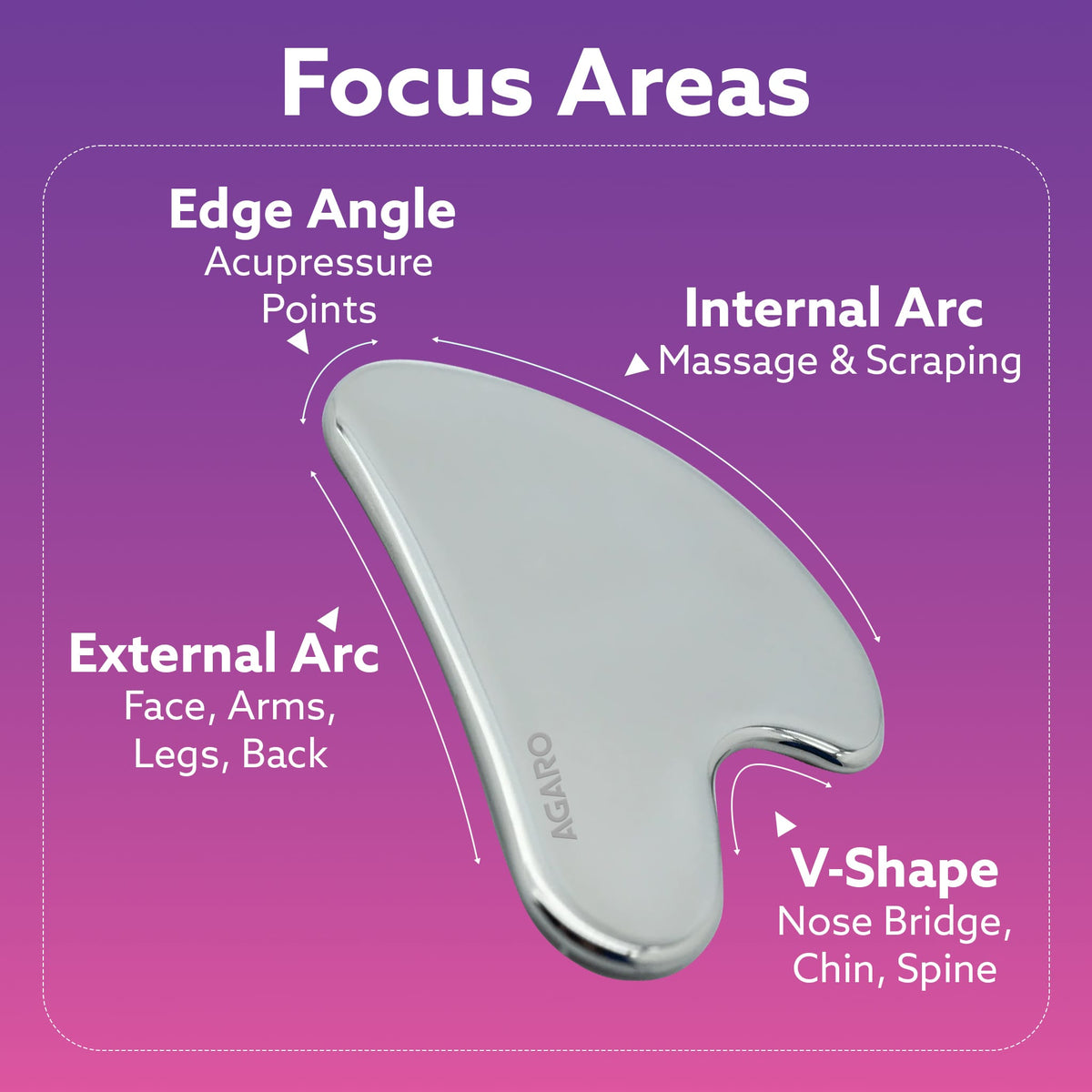 AGARO Premium Stainless Steel Gua Sha Tool – Facial Massager for Face, Neck & Eyes, Tightens Skin, Reduces Wrinkles & Re