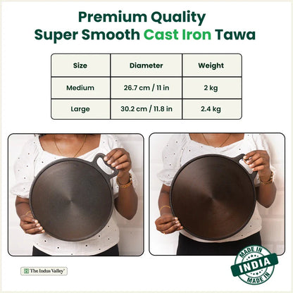 Super Smooth Cast Iron Tawa,Pre-seasoned, Nonstick, 100% Pure, Toxin-free, Free ₹110 Spatula, 26.7cm/30.2cm
