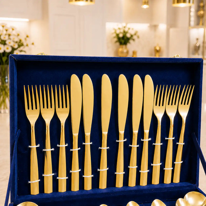 Brass Cutlery Flatware Set With Velvet Gift Box