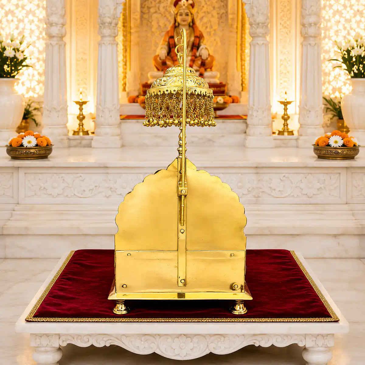 Handcrafted Brass Singhasan with Dome for Laddu Gopal