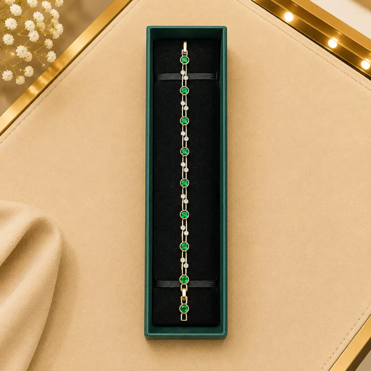 Thin Linear CZ Tennis Bracelet for Women | Gold-Tone Clasp, Gift Box