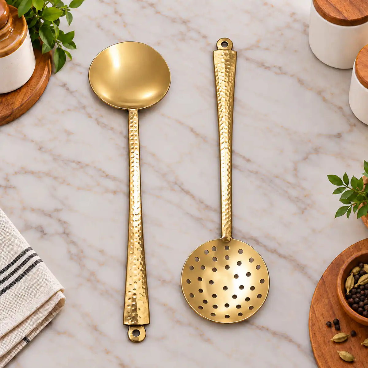 Brass Kitchen Ladles Set  (15.5 Inch)