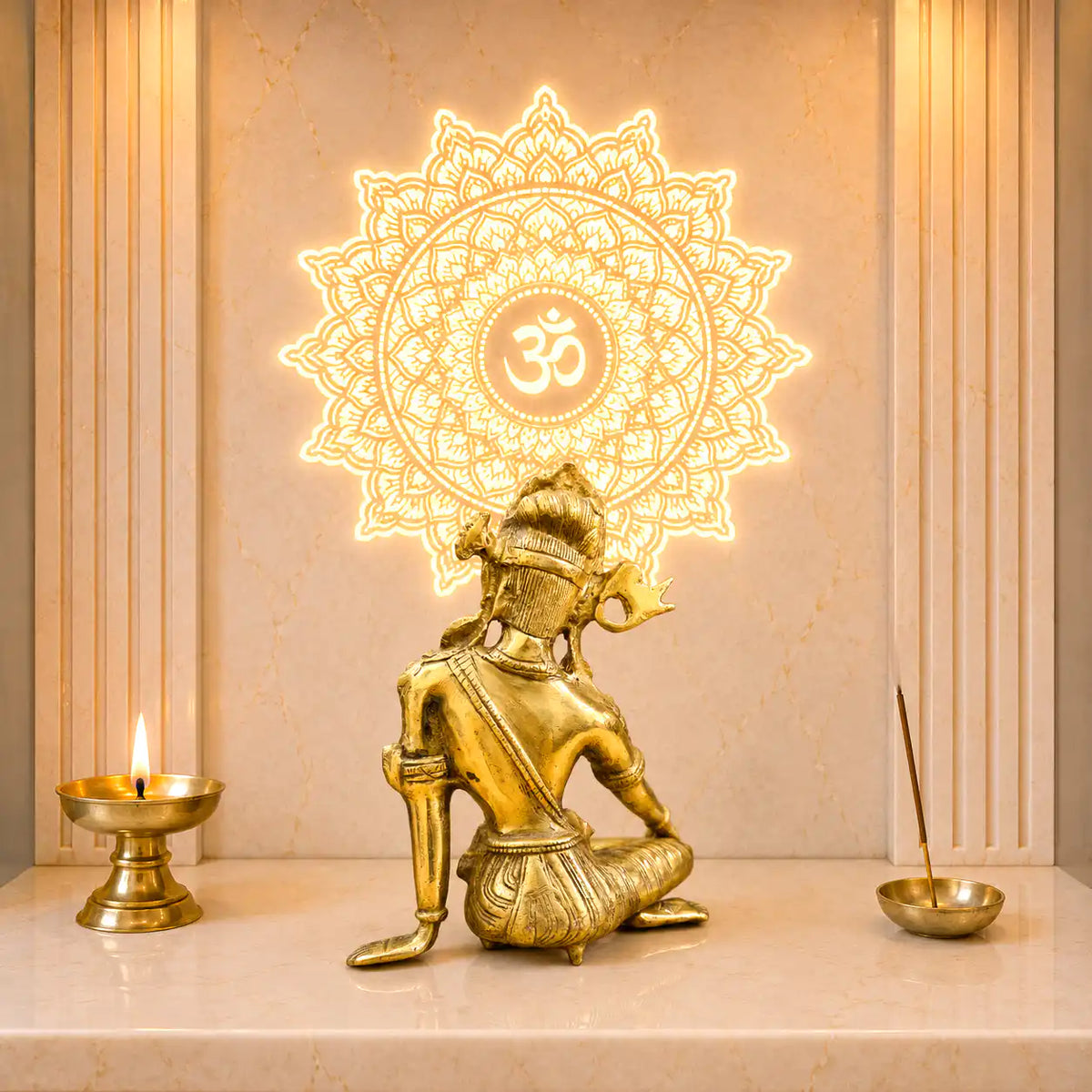 Brass Sitting Indra Dev Idol (9.5 Inch)