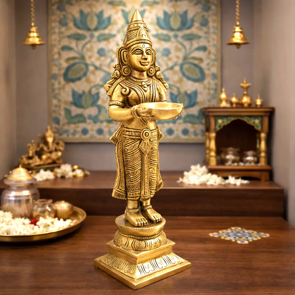 Brass Deep Lakshmi Standing Idol (12.5 Inch)