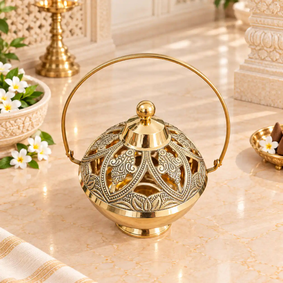 Brass Dhoop Dani & Incense Holder (5 Inch)