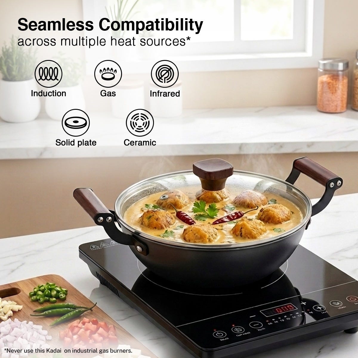 Prestige Castlite Nitride Cast Iron Fry Pan 20cm/0.9L, Rust-Proof, Chemical-Free + Prestige Castlite Lightweight Cast Iron Kadai 24cm/2.4L with Glass Lid, Enamel Coated, Gas & Induction, 15Y Warranty