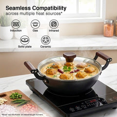 Prestige Castlite Nitride Cast Iron Fry Pan 20cm/0.9L, Rust-Proof, Chemical-Free + Prestige Castlite Lightweight Cast Iron Kadai 24cm/2.4L with Glass Lid, Enamel Coated, Gas & Induction, 15Y Warranty