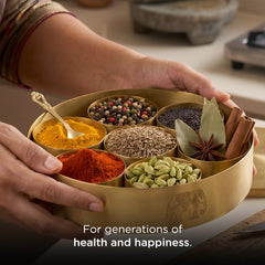 Handcrafted Brass Masala Box • 7 Compartments and a Spoon (पीतल की मसाला दानी) | Total Weight: ~1.2 kg