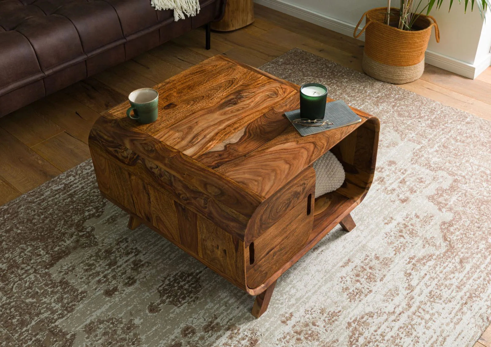 Mid-Century Sheesham Wood Storage Coffee Table