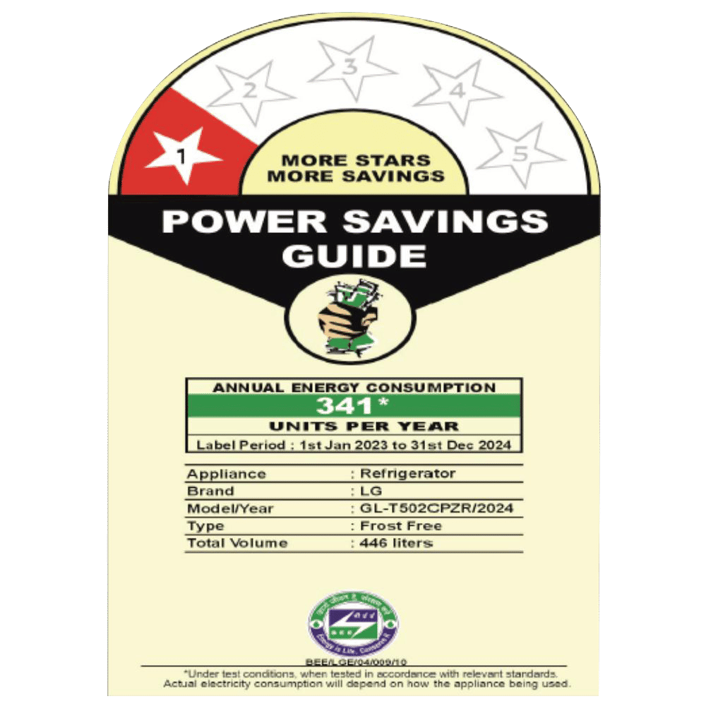 LG 446 Litres 1 Star Frost Free Double Door Convertible Refrigerator with Door Cooling Plus Technology (GL-T502CPZR, Shiny Steel)