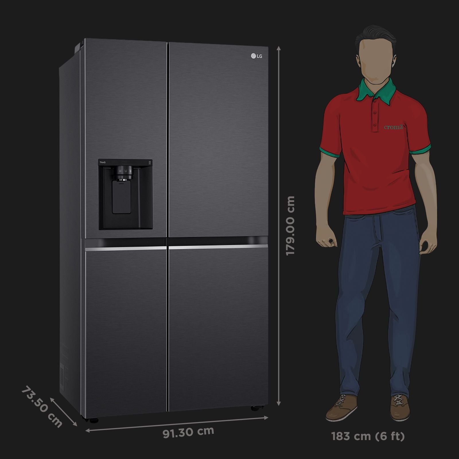LG 630 Litres 3 Star Frost Free Side by Side Door Smart Wifi Enabled Refrigerator with Multi Air Flow (GL-L257CMC3, Matt Black)