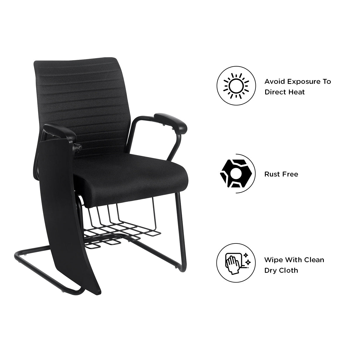 Nilkamal Thames Training Fabric Chair with Writing Shelf (Black)