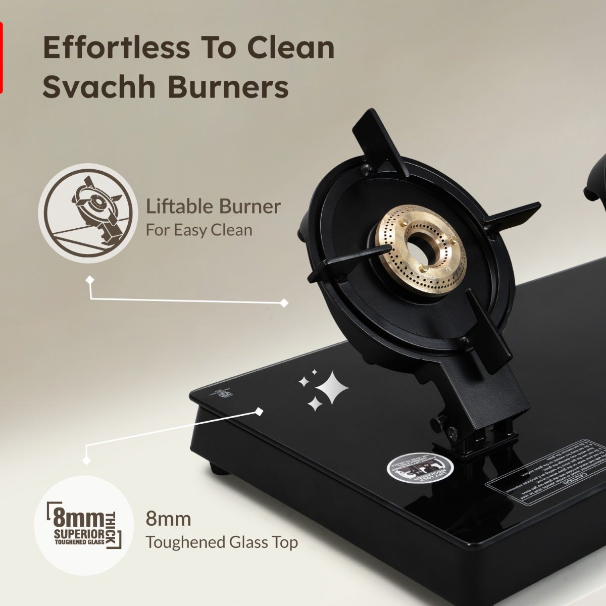 Prestige Svachh Neo 3 Burner Glass Top Gas Stove, Liftable Burners, Black, ISI + Prestige 3 Litre TRIPLY Svachh Inner Lid Pressure Cooker, Deep Lid for Spillage Control, Gas & Induction