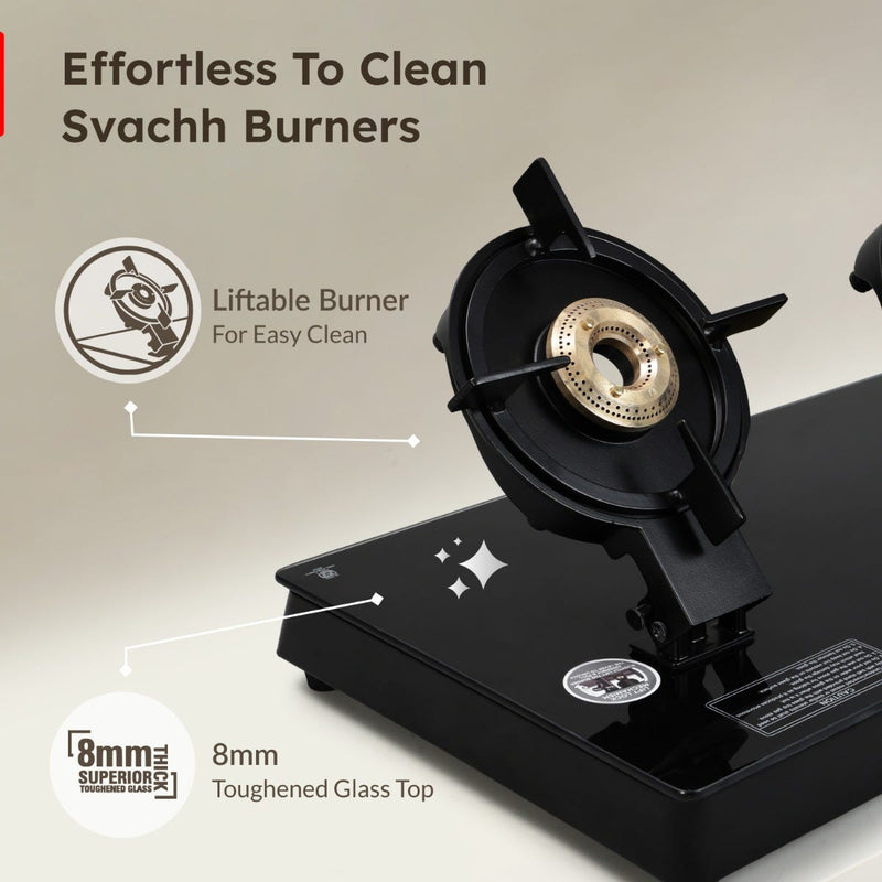 Prestige Svachh Neo 3 Burner Glass Top Gas Stove, Liftable Burners, Black, ISI + Prestige 3 Litre TRIPLY Svachh Inner Lid Pressure Cooker, Deep Lid for Spillage Control, Gas & Induction