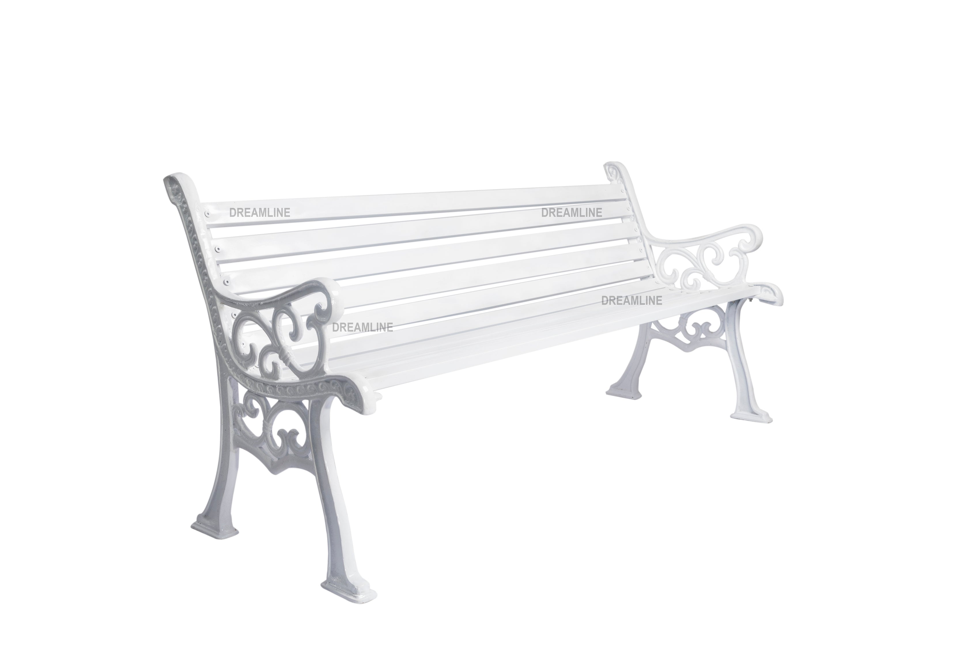 Kezia Cast Iron 3 Seater Garden Bench for Outdoor Park - (White)
