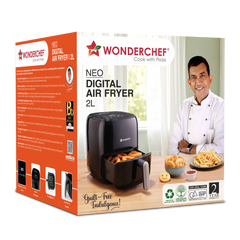 Neo Digital Air Fryer | 1000W, 2 Litres | Rapid Air Technology | Non-stick Basket | Auto Shut-off | Touch Screen | Fry, Bake, Grill, Roast | Cool Touch Handle | 2-Year Warranty | Black