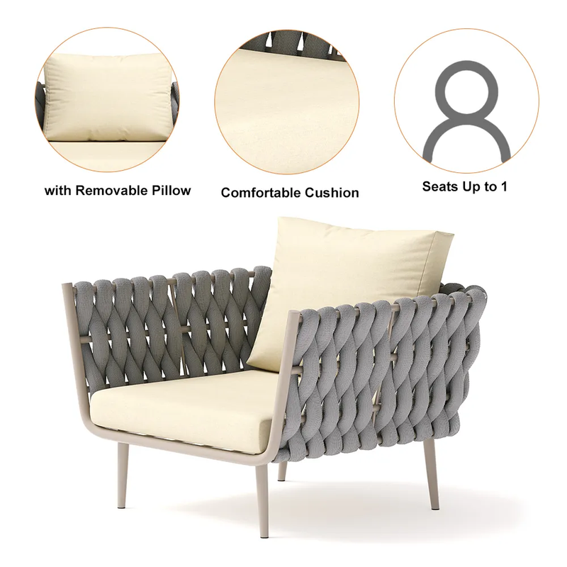 Bifrox Outdoor Garden Balcony Sofa Set 2 Seater, 2 Single seater and 1 Center Table  Set, Braid & Rope (Beige + Grey)