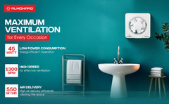 Almonard Eco Vent Exhaust Fan | 10 Inches | Aerodynamic fan blades | Silent operation | Powerful ventilation at 250 mm sweep, 45 W, 1300 RPM | Exhaust fan for kitchen, bathroom laundry room (White)