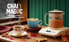 Wonderchef Chai Magic, Fully Automatic Tea & Cappuccino Maker, Make Masala Chai/Cutting Chai/Kahwa/, No Spills, No Overcooking, 4 Modes, Boil Milk/Water/Coffee, 500ML Glass Jar, 2-Yr Warranty