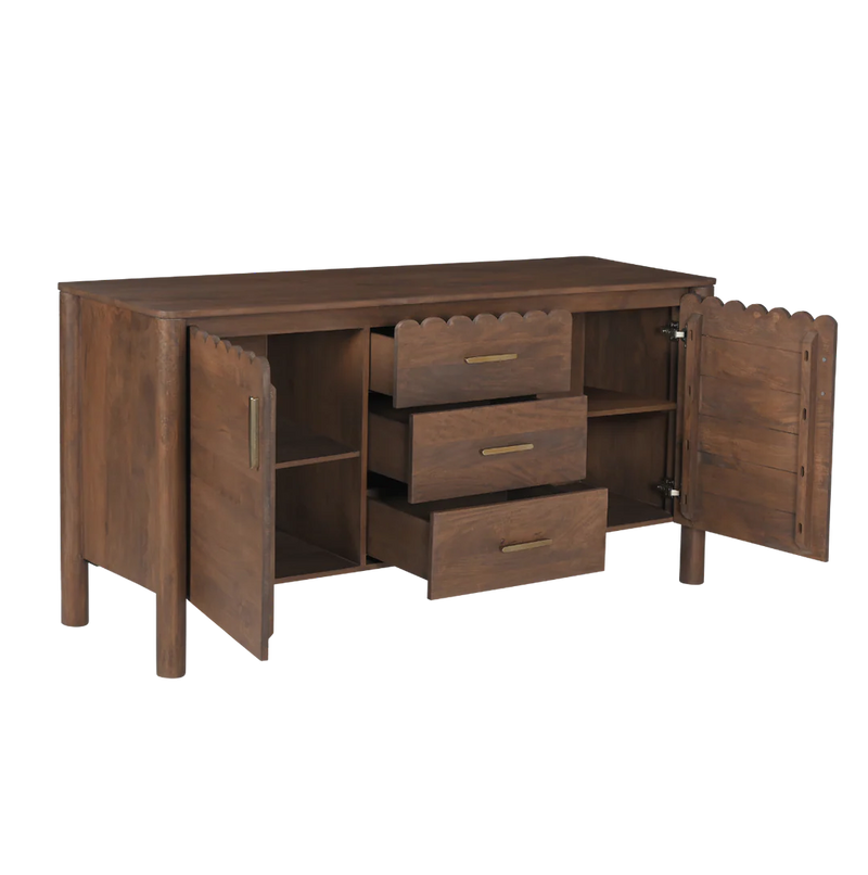 Indiana Scalloped Edge Solid Wood Sideboard – Modern Storage Cabinet