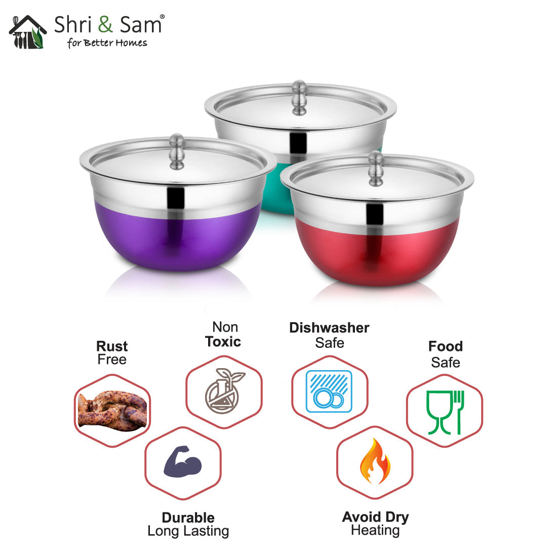 Stainless Steel Serving Bowl Set with SS Lid Miska