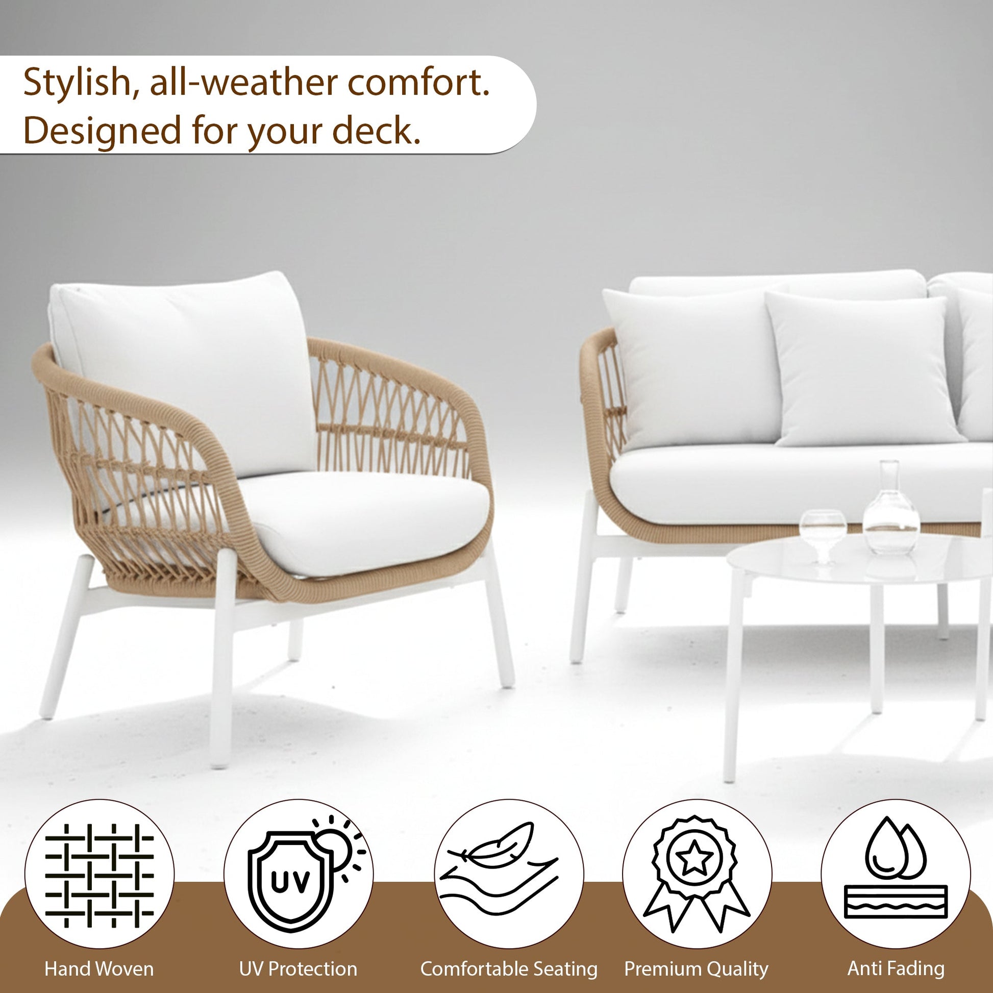 Seibi Outdoor Garden Balcony Sofa Set 2 Seater , 2 Single Seater 2 Center Table Set Braided and Rope