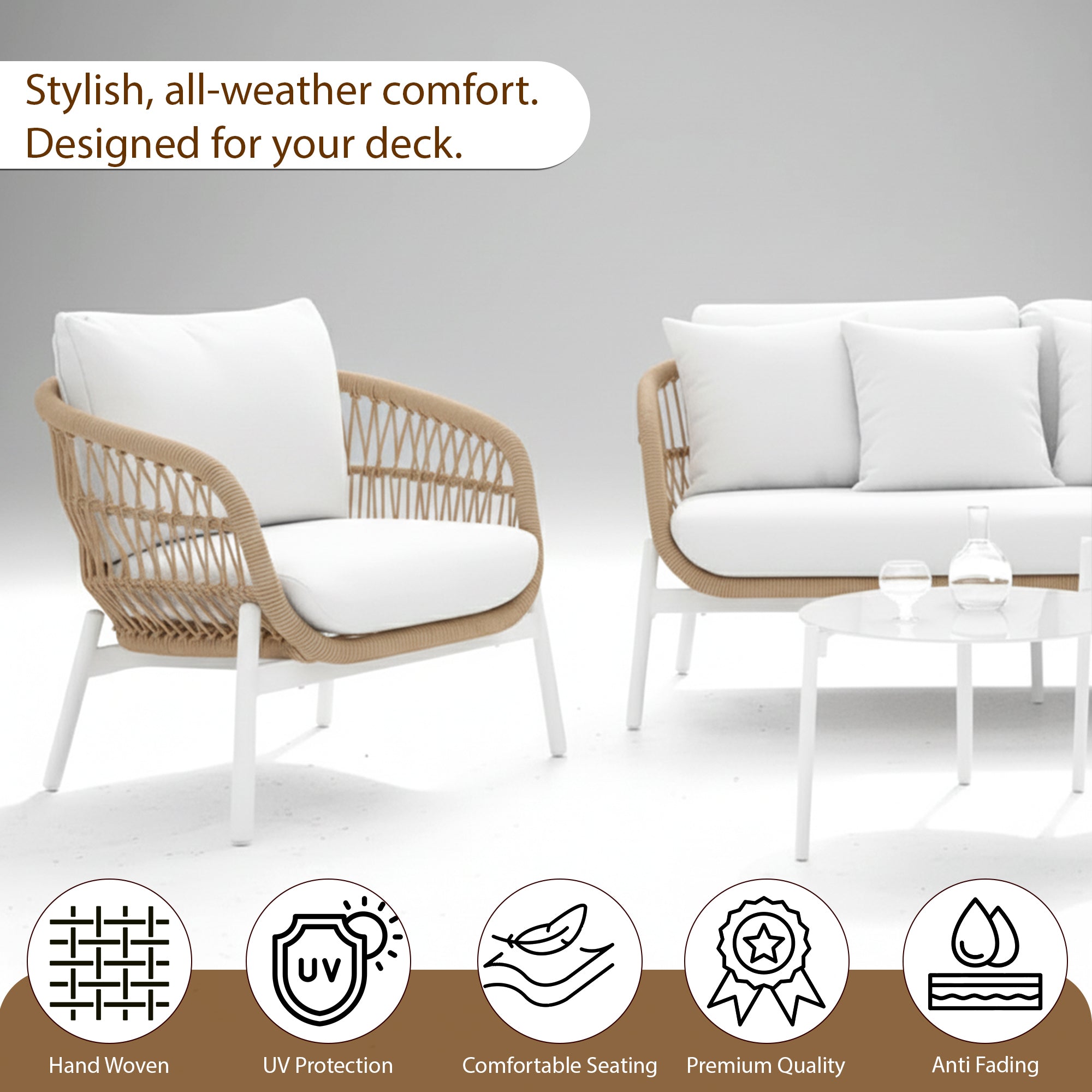 Seibi Outdoor Garden Balcony Sofa Set 2 Seater , 2 Single Seater 2 Center Table Set Braided and Rope